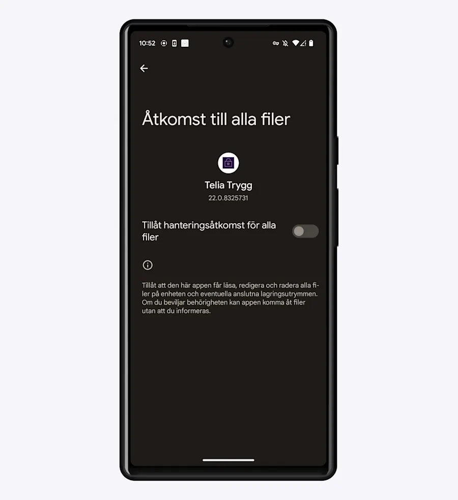 Flytta reglaget till höger för att tillåta hanteringsåtkomst för alla.