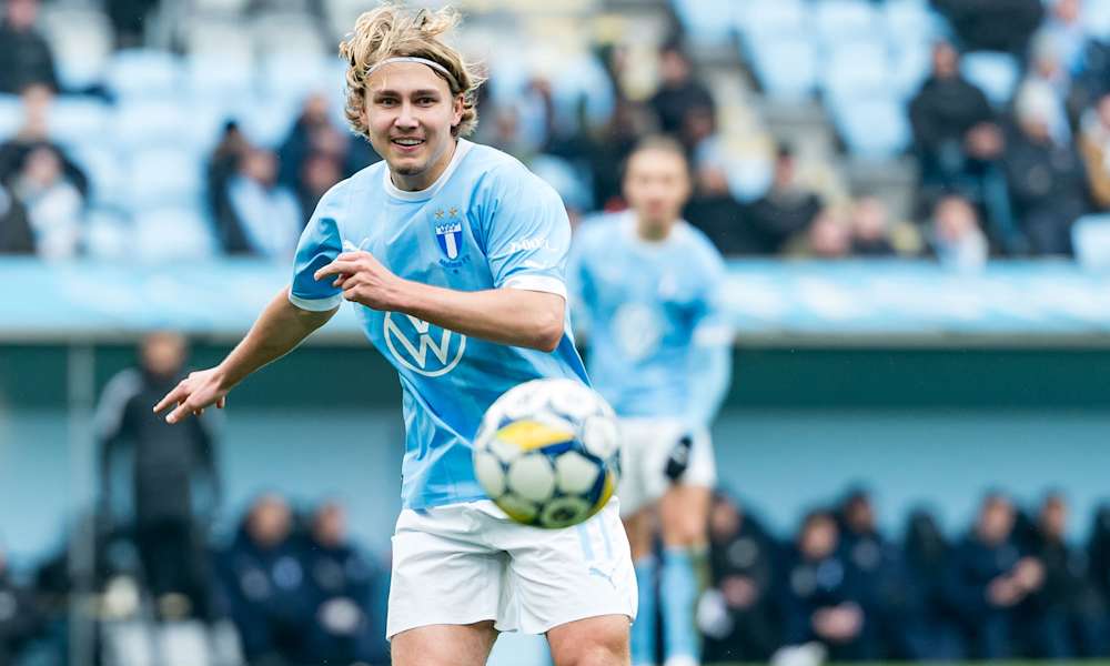Sebastian Nanasi i Malmö FF under fotbollsmatchen i Svenska Cupen mellan Malmö FF och Varberg den 3 mars 2024 i Malmö.