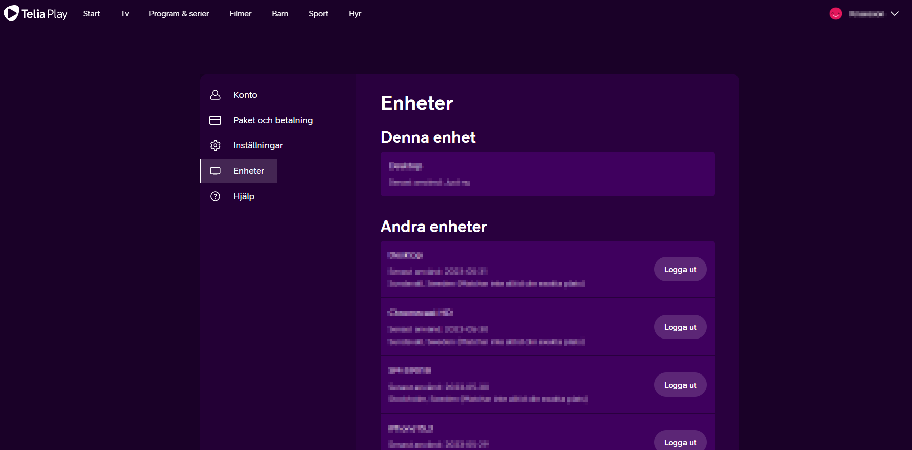 Här hanterar du de inloggade enhterna.