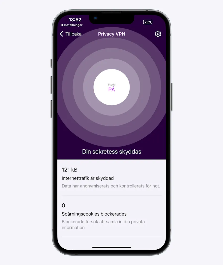 Nu visas information att du är skyddad. 
