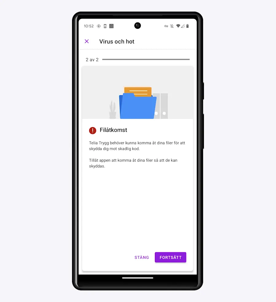 I steg 2 av 2 behöver du ge Telia Trygg filåtkomst till dina filer.