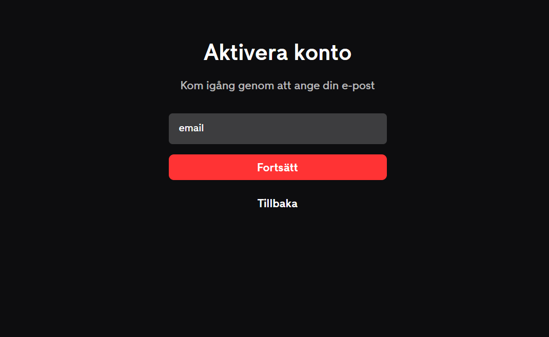 Ange e-postadress för TV4 Play-konto