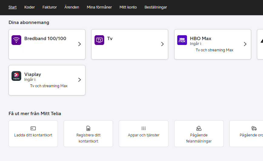 Översikt över dina abonnemang i Mitt Telia.
