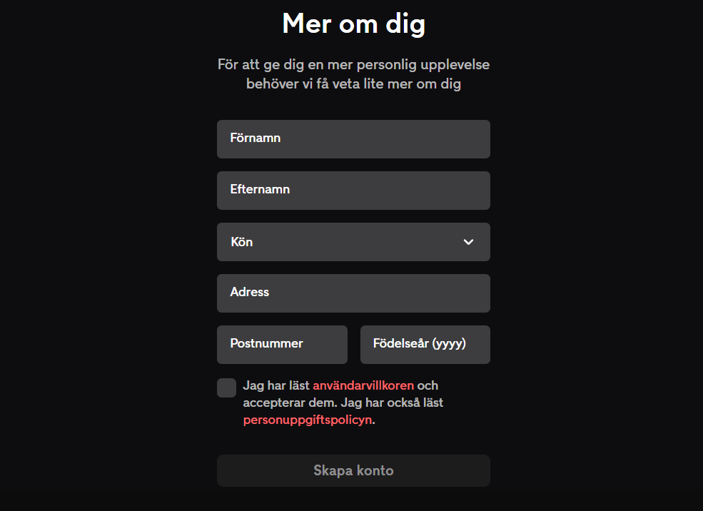 Fyll i mer information om dig TV4 Play