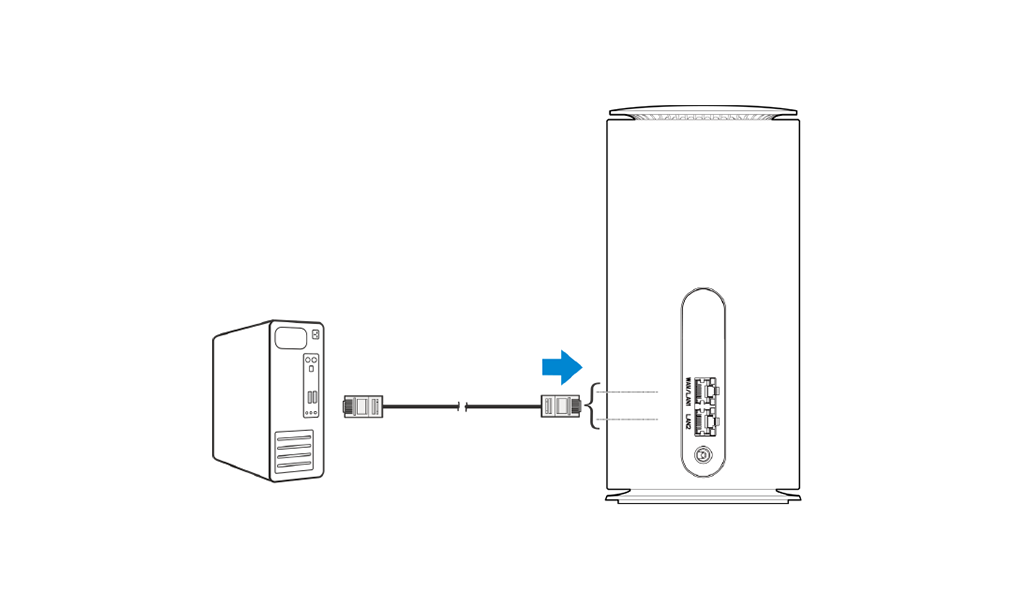 Bilden visar hur du ansluter nätverkskabeln till din enhet.