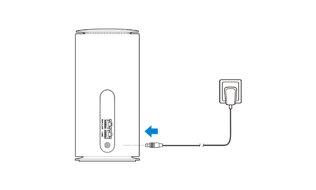Bilden visar hur du ansluter nätadaptern till enheten.