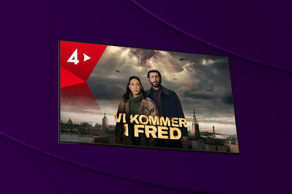 Innehåll från den svenska science fiction- och dramaserien Vi kommer i fred som har premiär och går att se på TV4 Play från den 6 november 2025 med Telia.