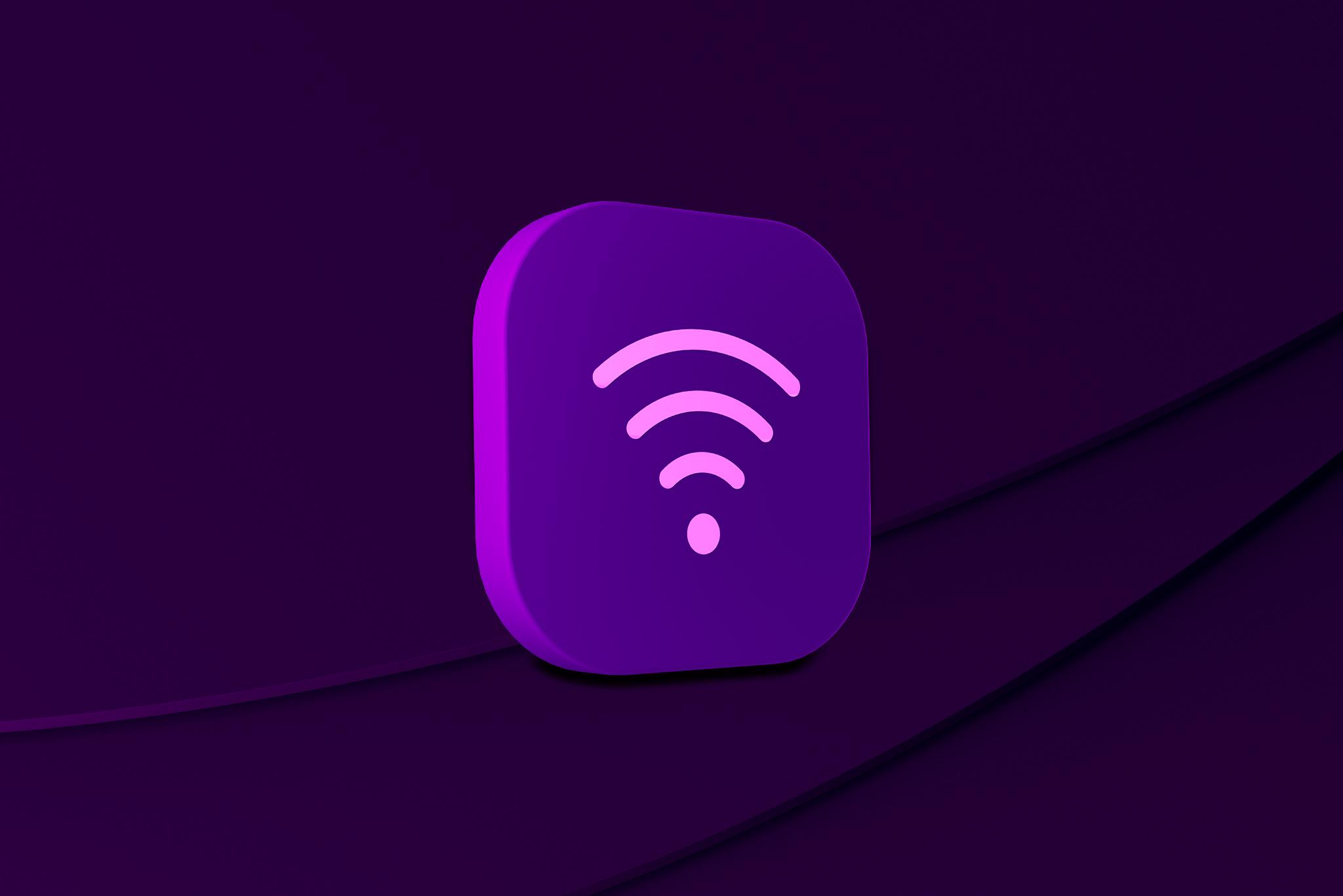 En bricka med en wifi-ikon, som symboliserar våra bredband – bredband via fiber, 5G och mobilt bredband.