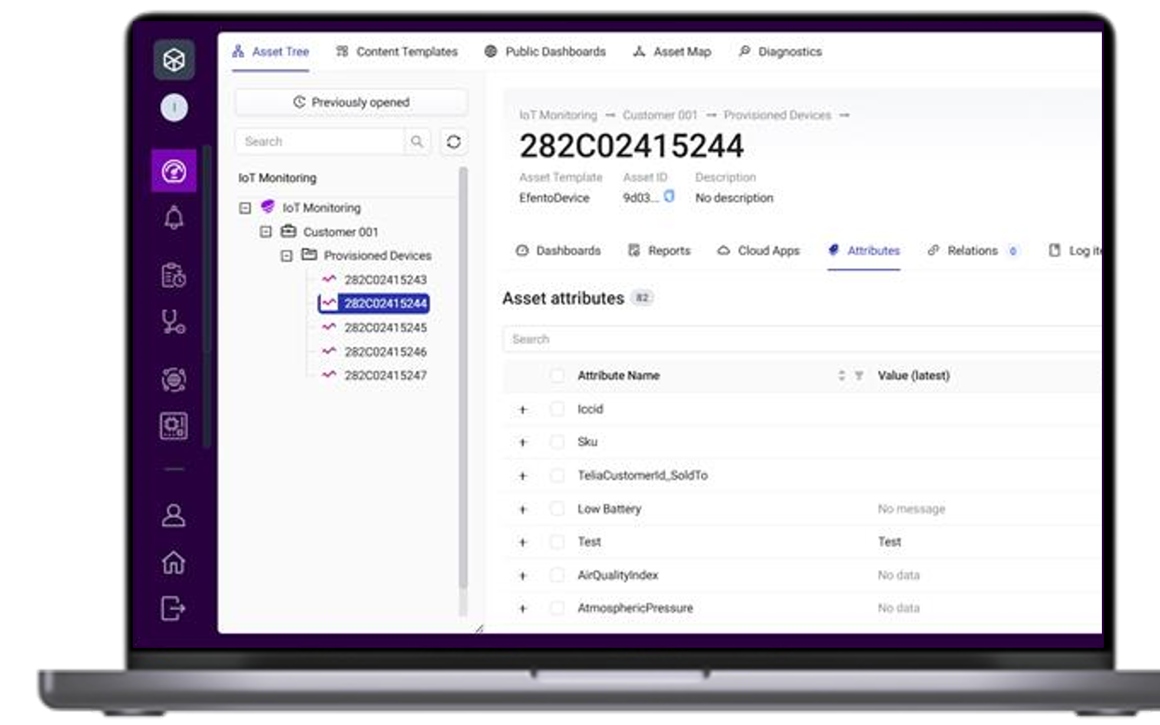 Gränssnittet i IoT-portalen från Telia
