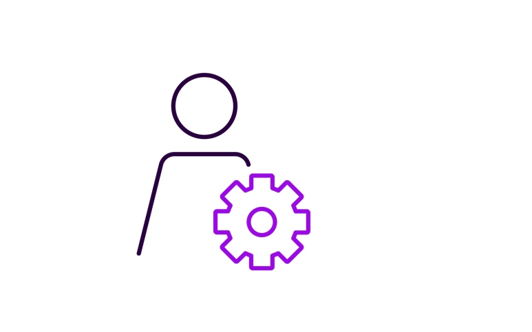 En ikon av en användare och ett kugghjul.