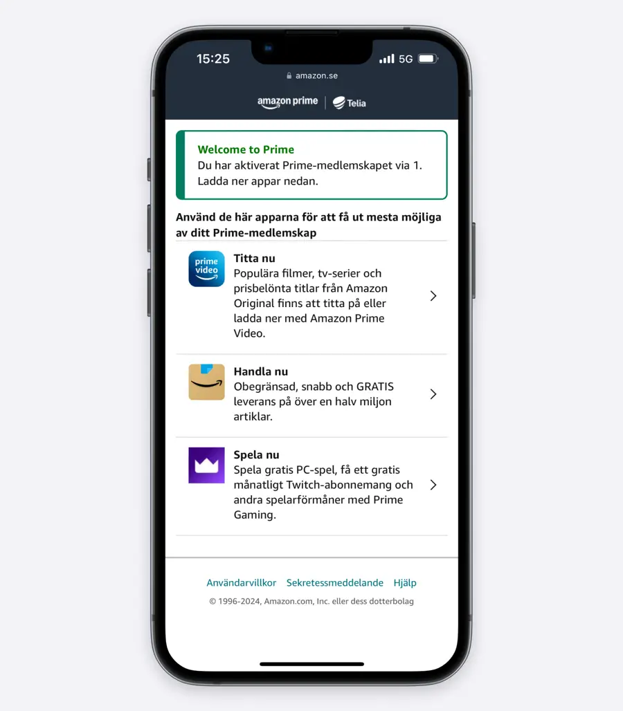 Välkomstbild när man aktiverar Amazon Prime. 