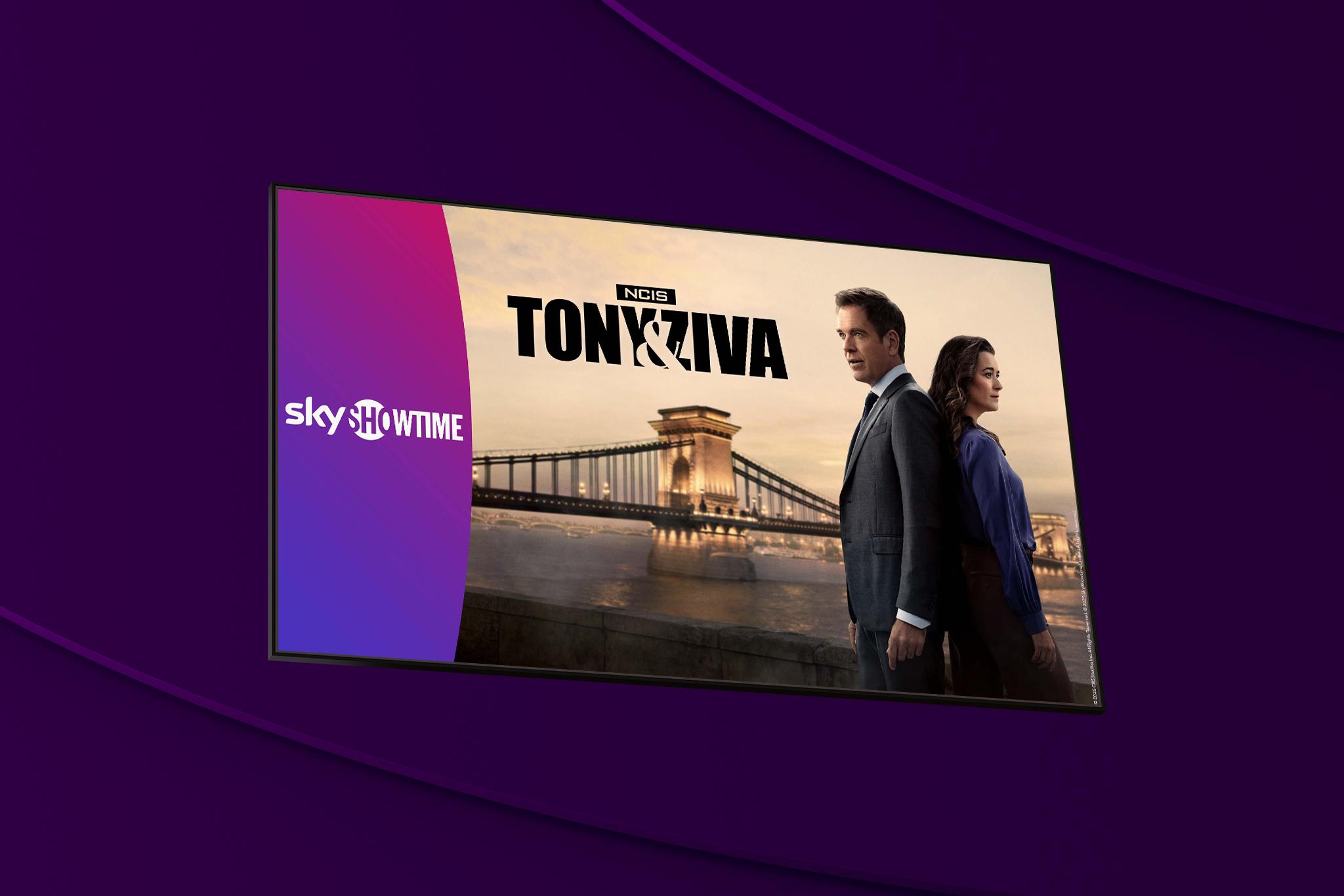 Huvudkaraktärerna i den nya spinoff-serien NCIS: Tony and Ziva som har premiär och går att streama på SkyShowtime från den 27 oktober med Telia.