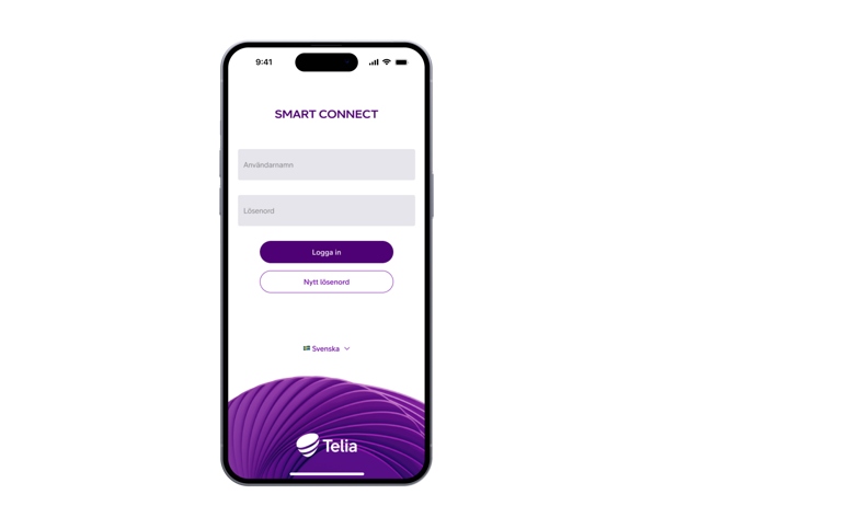 Vy över Telia Smart Connects inloggningssida i appen.