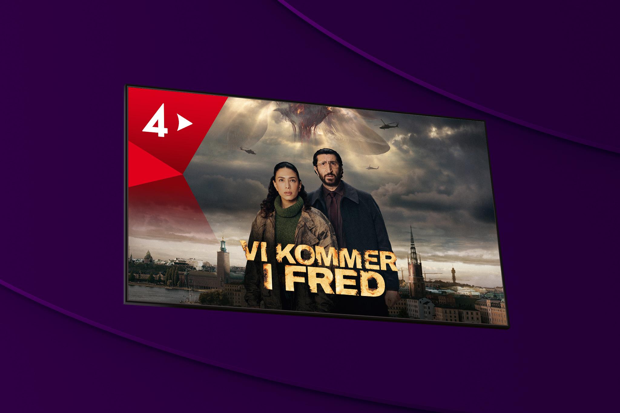 Innehåll från den svenska science fiction- och dramaserien Vi kommer i fred som har premiär och går att se på TV4 Play från den 6 november 2025 med Telia.