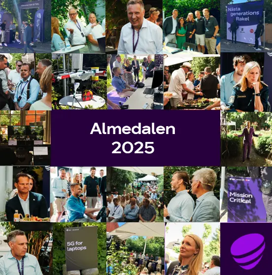 Kollage med människor som besöker Telias event på Almedalen