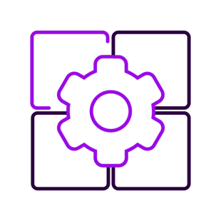 Illustration pusselbitar med lila kugghjul