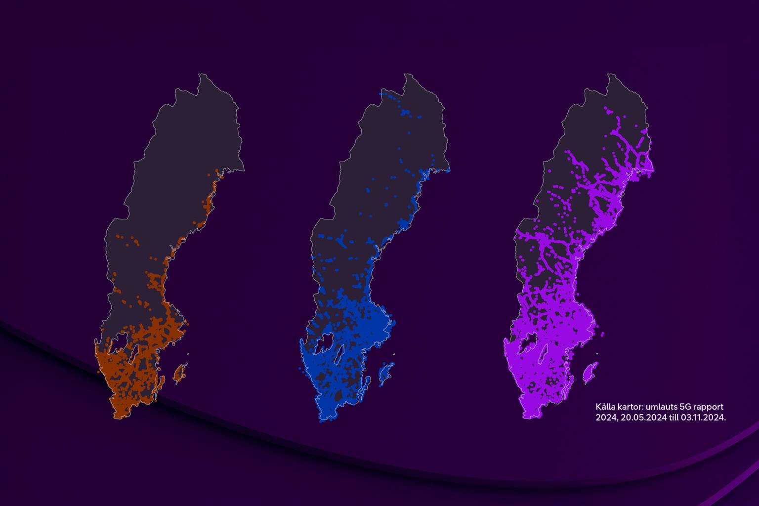 Täckningskartor över operatörers 5G-täckning 20 maj till 3 november 2024