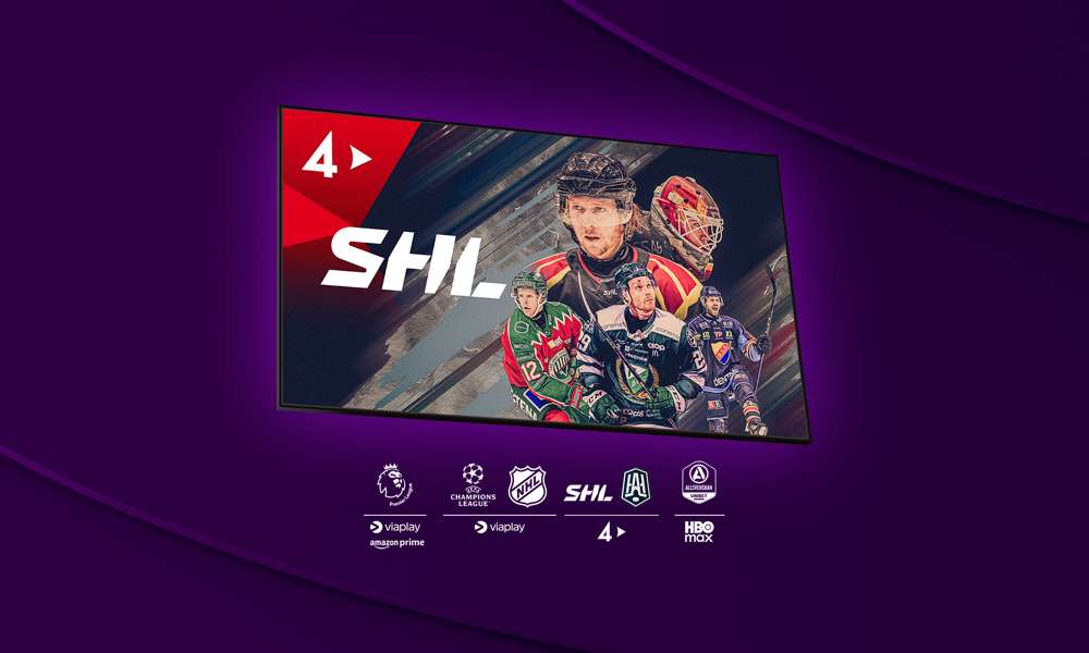 Aktuella hockeyspelare från SHL 2025, som du kan streama på TV4 Play i höst, med loggor på respektive streamingtjänst och dess sporträttigheter som vårt största sportpaket innehåller.  Köp Största sportpaketet på Telia nu!