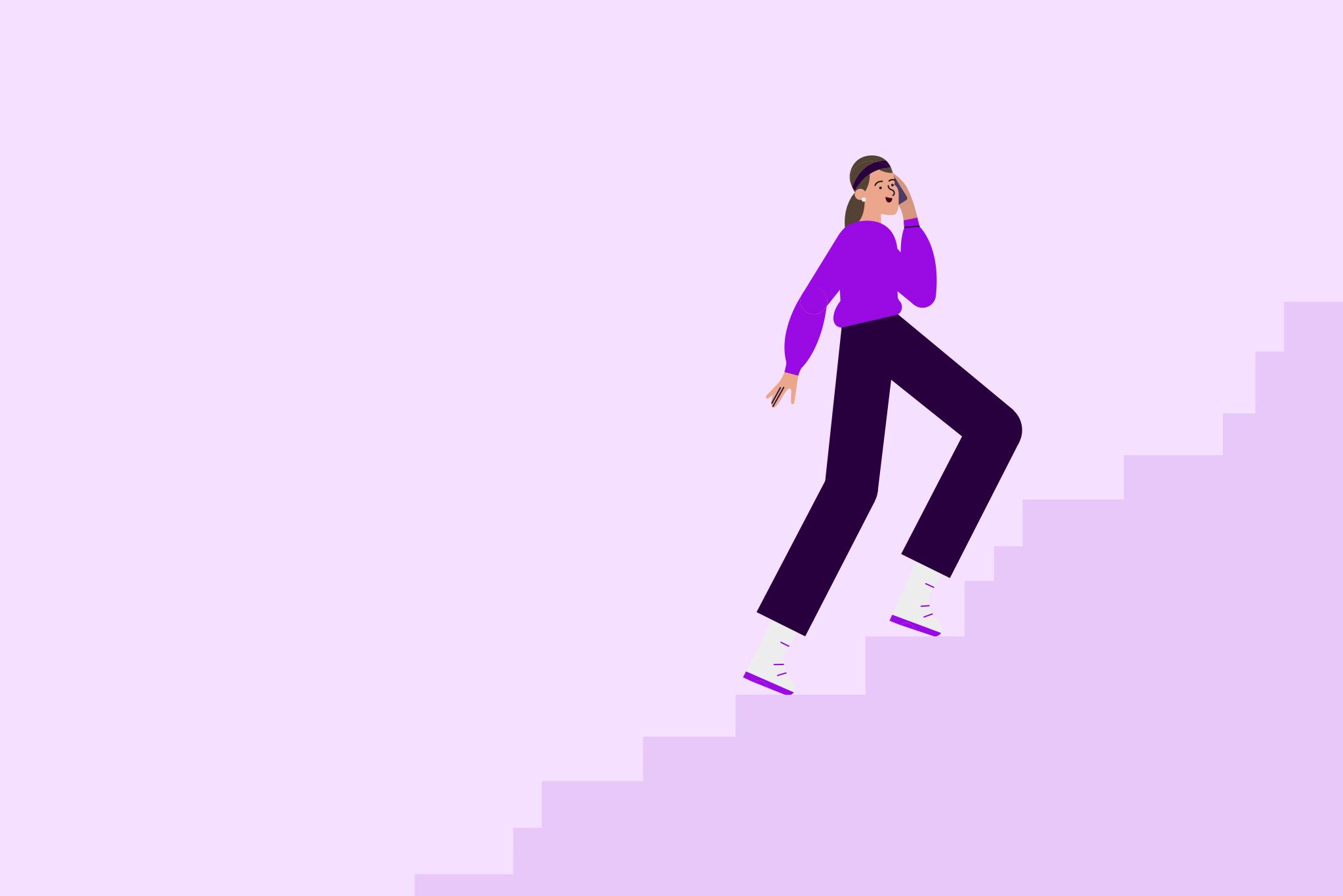 En illustration som illustrerar en tjej som går i en trappa och pratar i telefon.