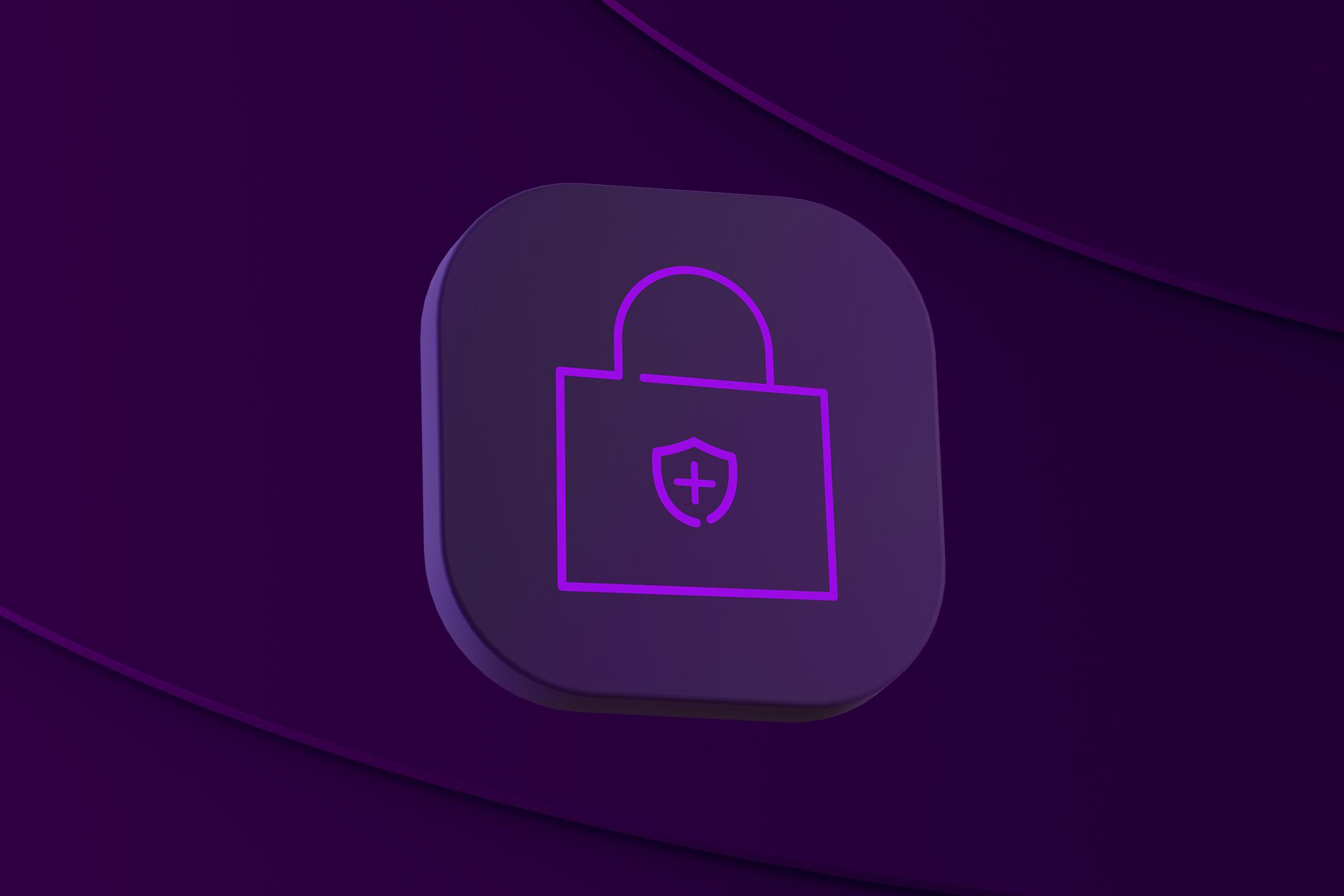 Telia Trygg-logga mot en lila puck med Telia simplifierade grafiska femte elementet.